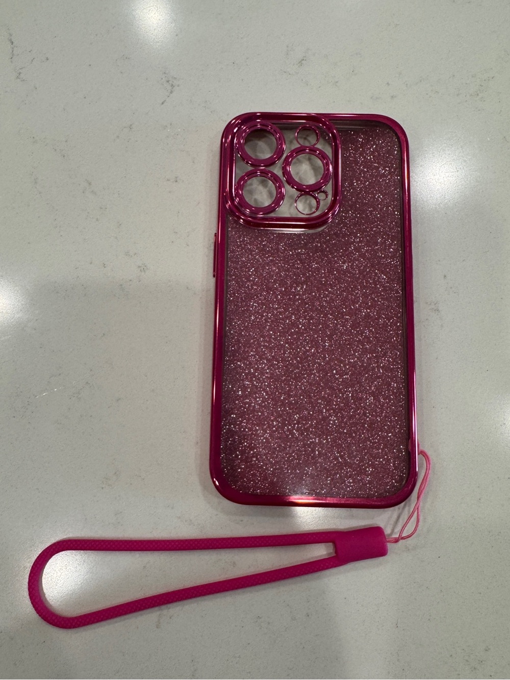 Pink Glitter Phone Case with Wrist Strap- for iPhone 15 Pro